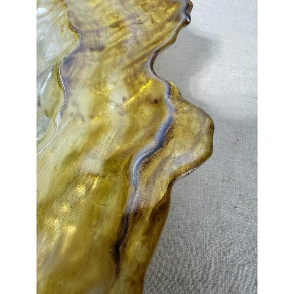 Freeform Art Glass Platter by Akcam Turkey Ombre Amber Gold Pearl Shell Oyster - Picture 5 of 9